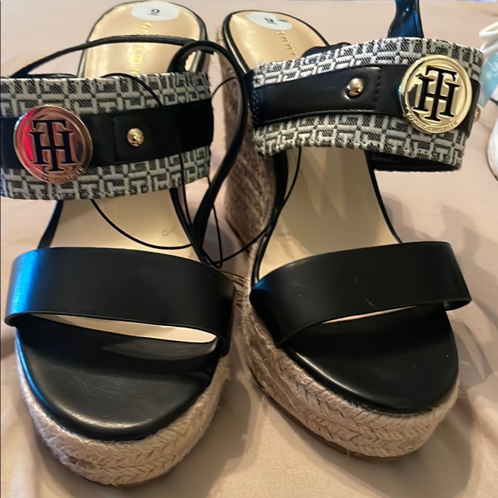 Tommy Hilfiger Black Wedge Sandals